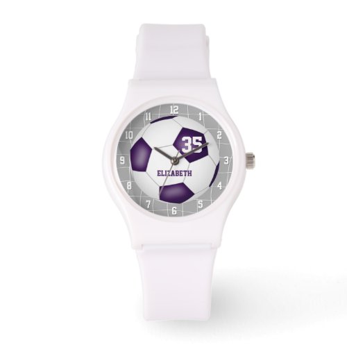 sporty goal net detail purple white soccer watch