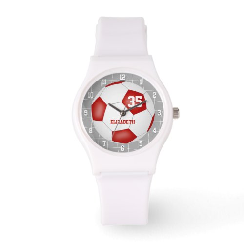 sporty goal net detail red white soccer watch