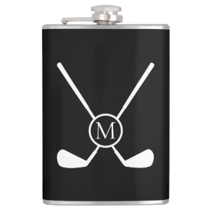 Sporty Golf Clubs Illustration White Monogram M  Flask