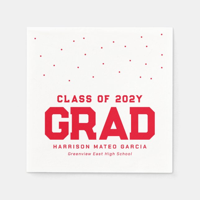 Sporty grad athlete red personalized graduation napkins (Front)