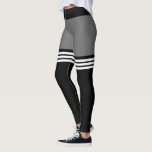 Sporty Gray Black And White Striped Leggings at Zazzle