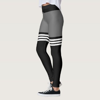 Sporty Gray Black And White Striped Leggings by camcguire at Zazzle