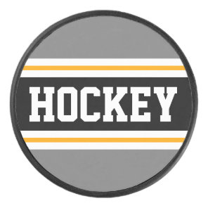 Sporty Gray Black White Orange Racing Stripes   Hockey Puck