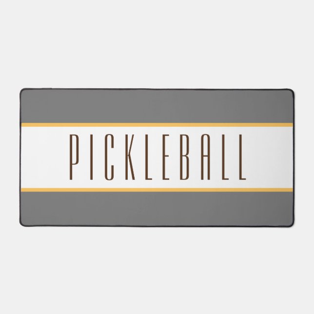 Sporty Gray White Racing Stripes PICKLEBALL Text  Desk Mat (Front)