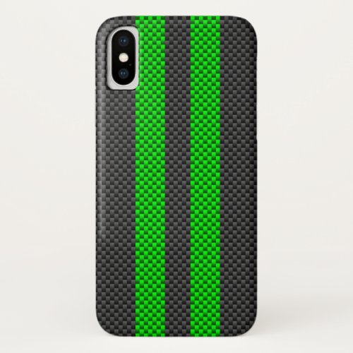 Sporty Green Carbon Fiber Style Racing Stripes iPhone X Case
