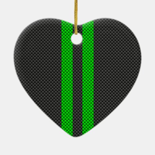 Sporty Green Carbon Fiber Style Racing Stripes Ceramic Ornament