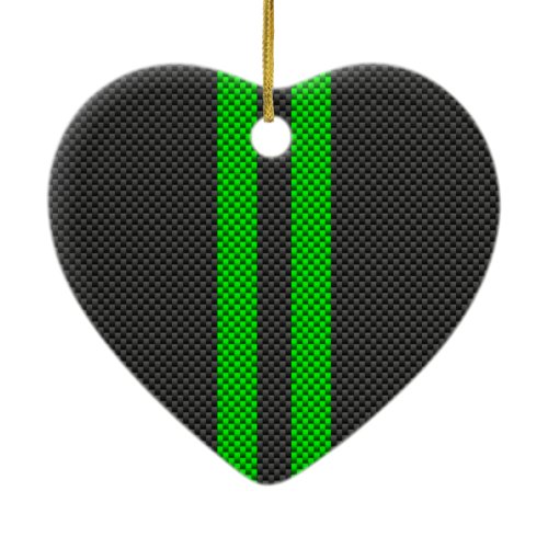 Sporty Green Carbon Fiber Style Racing Stripes Ceramic Ornament