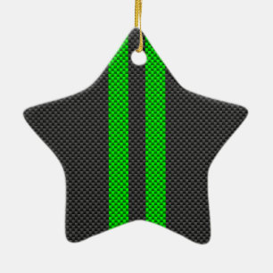 Sporty Green Carbon Fiber Style Racing Stripes Ceramic Ornament