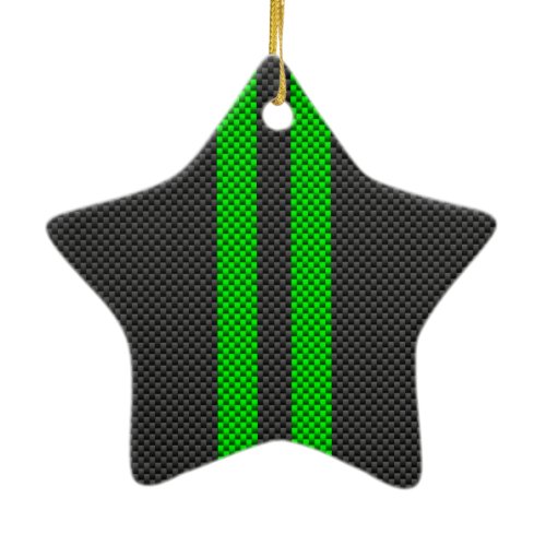 Sporty Green Carbon Fiber Style Racing Stripes Ceramic Ornament