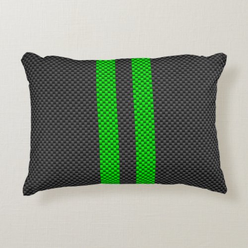 Sporty Green Carbon Fiber Style Racing Stripes Decorative Pillow