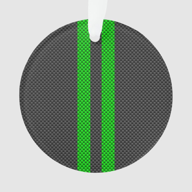 Sporty Green Carbon Fiber Style Racing Stripes Ornament (Front)