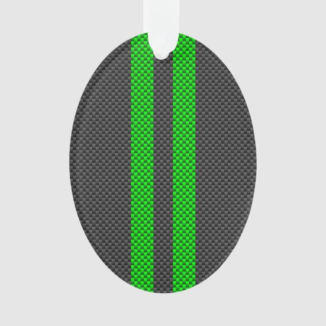 Sporty Green Carbon Fiber Style Racing Stripes Ornament (Front)