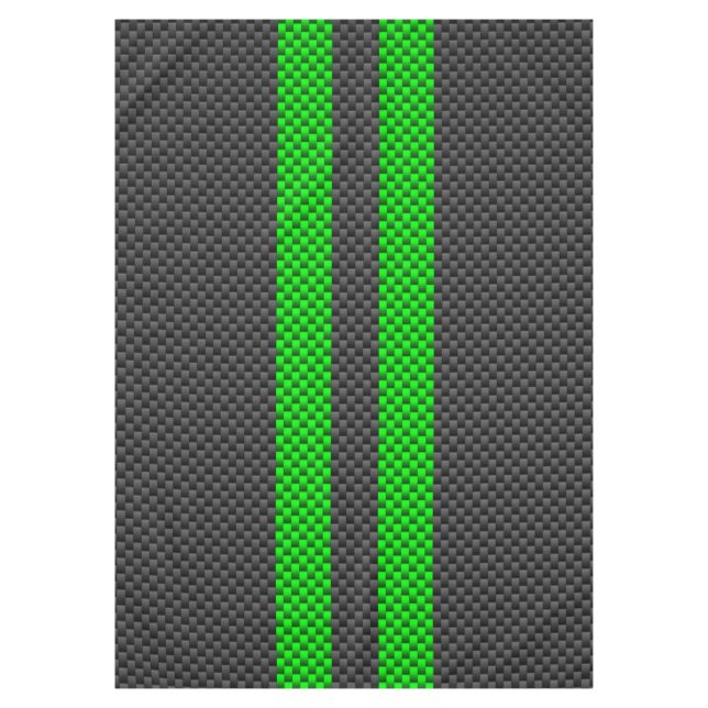 Sporty Green Carbon Fiber Style Racing Stripes Tablecloth (Front)