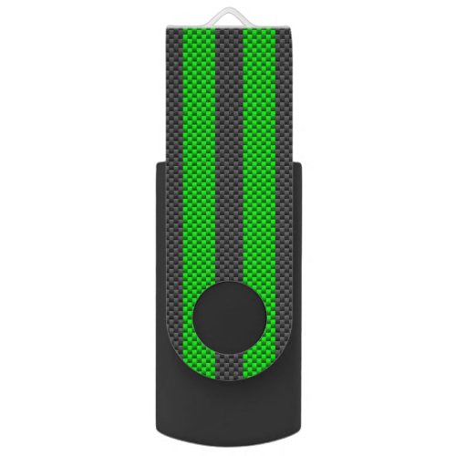 Sporty Green Carbon Fiber Style Racing Stripes USB Flash Drive