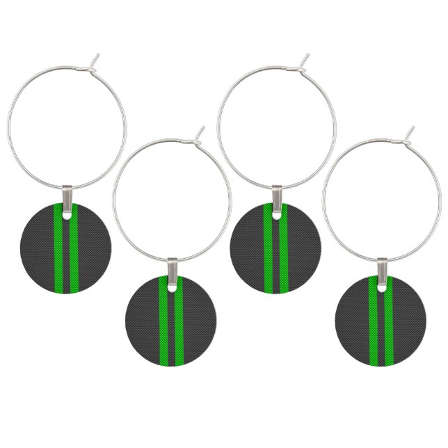 Sporty Green Carbon Fiber Style Racing Stripes Wine Glass Charm (Staggered)