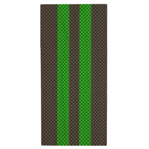 Sporty Green Carbon Fiber Style Racing Stripes Wood Flash Drive