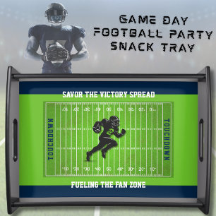 Sporty Green Navy Football Game Day Party Serving Tray