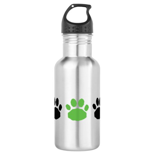 Sporty Green Orange and Black Animal Paw Prints Stainless Steel Water Bottle