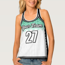 Sporty Green White Gradient Calligraphy Basketball Tank Top