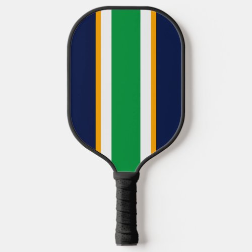 Sporty Green White Yellow Navy Blue Racing Stripes Pickleball Paddle