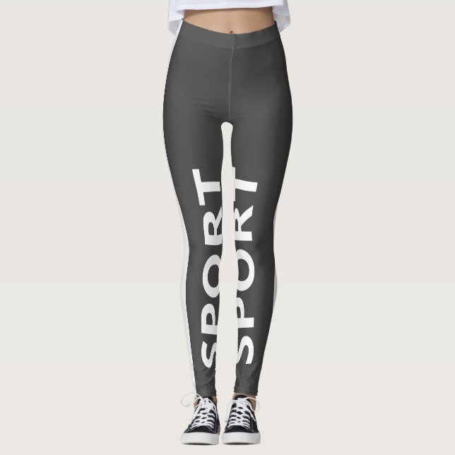 Sporty Grey Bichromatic Vertical Band Leggin Leggings (Front)