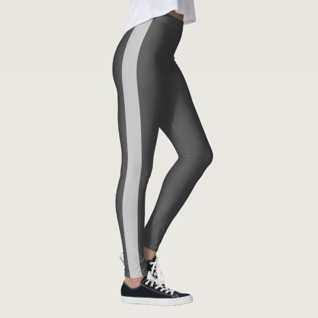 Sporty Grey Monochrome Vertical Band Leggings (Right)