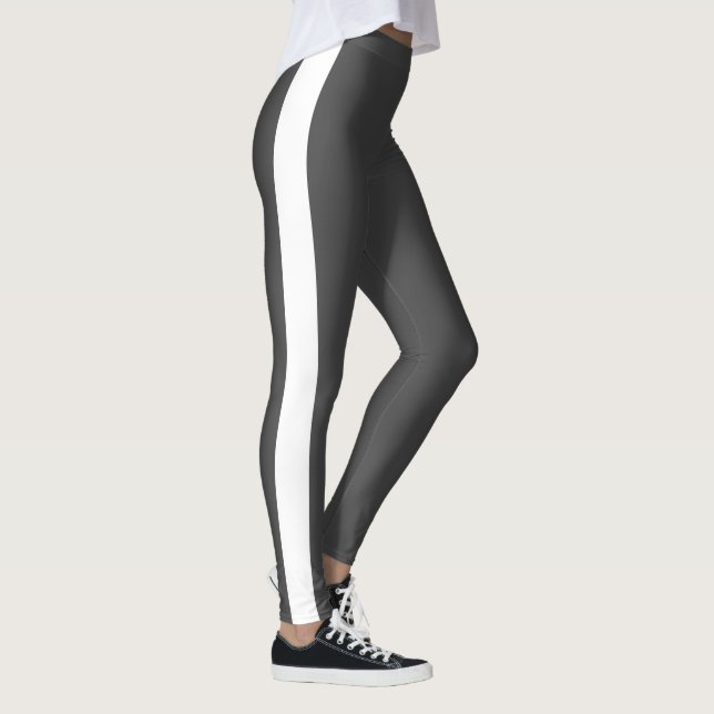 Sporty Grey Monochrome Vertical Band Leggings (Right)