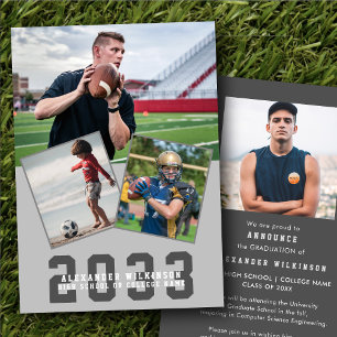 Sporty Guy Modern Bold Script 4 Photo Graduation Announcement