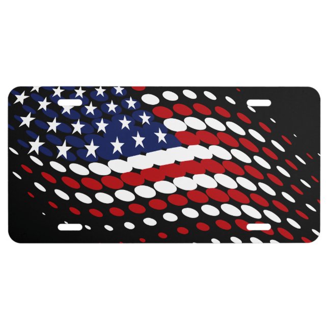 Sporty Halftone USA American Flag License Plate (Front)