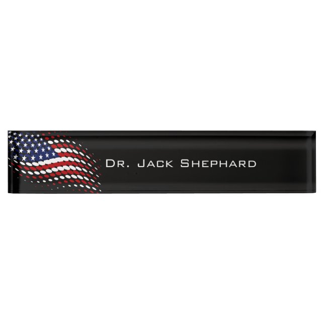 Sporty Halftone USA American Flag Name Plate (Front)