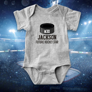 Sporty Hockey Puck Custom Baby Name, Number, Team Baby Bodysuit