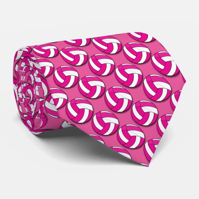 Sporty Hot Pink and White Volleyball Tie (Rolled)