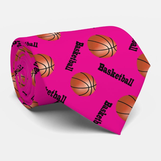 Sporty Hot Pink Background | Basketball Tie (Rolled)