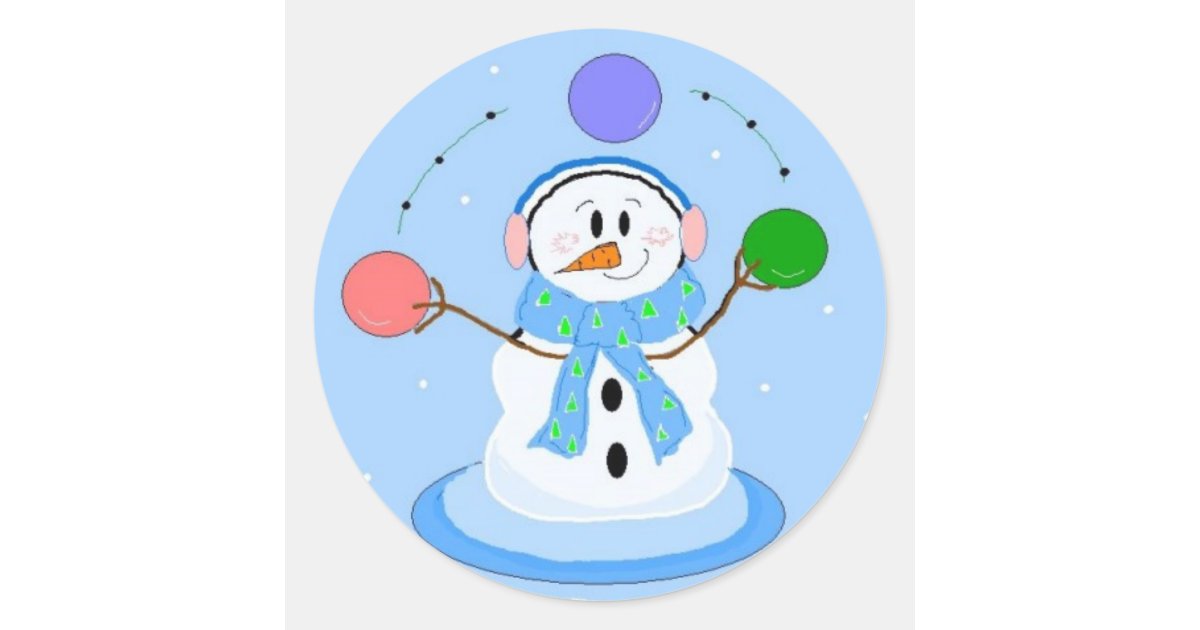 Sporty Juggling Snowman Classic Round Sticker Zazzle