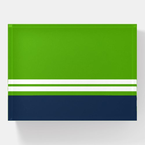 Sporty Kelly Green Navy Twin White Racing Stripes Paperweight