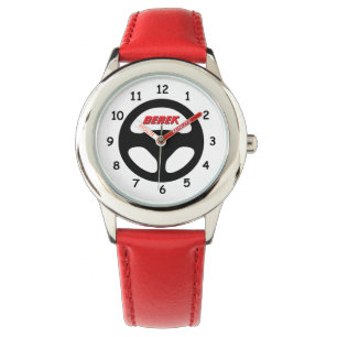 Sporty kid's watch with round car steering wheel