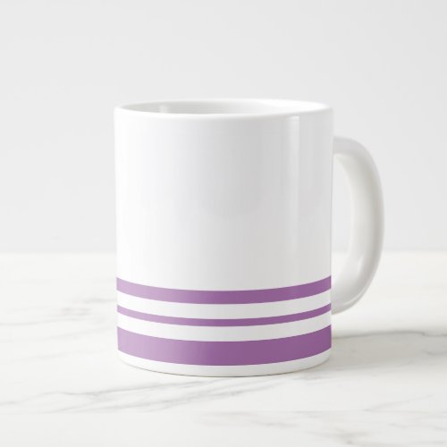 Sporty Lavender White Bold Bottom Racing Stripes Giant Coffee Mug