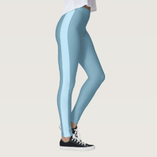 Sporty Light Blue Monochrome Vertical Band Leggings