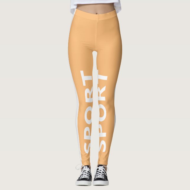 Sporty Light Orange Bichromatic Vertical Band Leggings (Front)