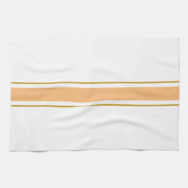 Sporty Light Orange Brown Racing Stripes On White Kitchen Towel (Horizontal)