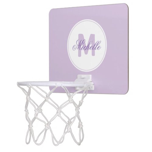  Sporty Lilac Name and Monogrammed Medallion Mini Basketball Hoop