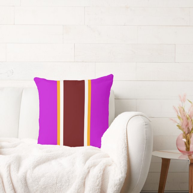 Sporty Magenta Deep Red White Racing Stripes Throw Pillow (Couch)