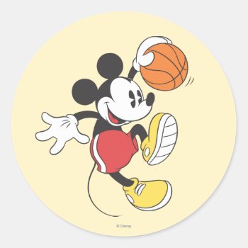 Sporty Mickey | Basketball Player Classic Round Sticker by MickeyAndFriends at Zazzle