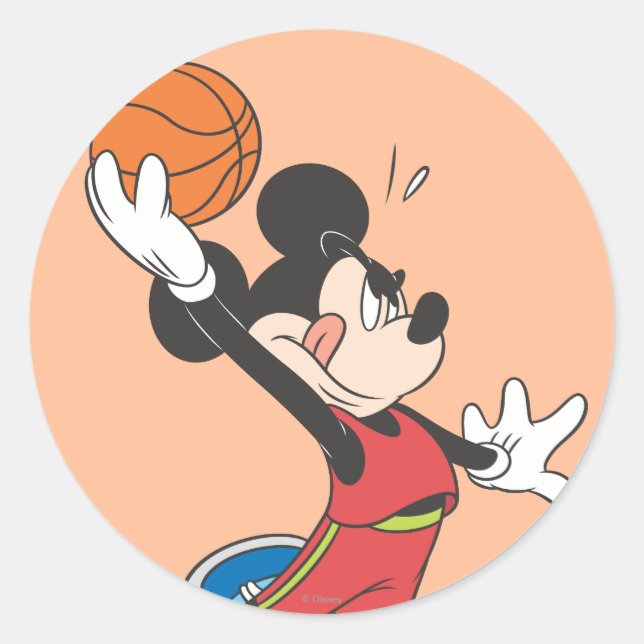 Sporty Mickey | Dunking Basketball Classic Round Sticker (Front)