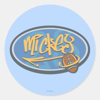 Sporty Mickey | Football Logo Classic Round Sticker by MickeyAndFriends at Zazzle