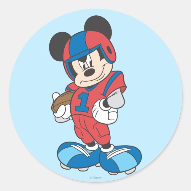 Sporty Mickey | Football Pose Classic Round Sticker (Front)