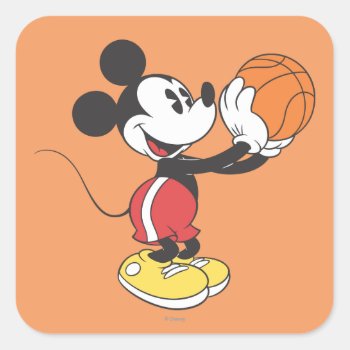 Sporty Mickey | Holding Basketball Square Sticker by MickeyAndFriends at Zazzle