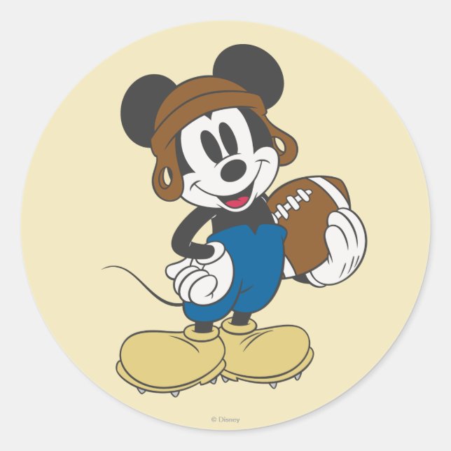 Sporty Mickey | Holding Football Classic Round Sticker (Front)