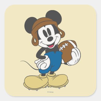 Sporty Mickey | Holding Football Square Sticker by MickeyAndFriends at Zazzle