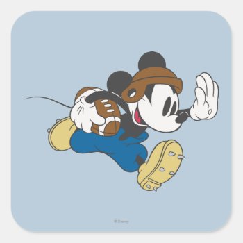 Sporty Mickey | Running With Football Square Sticker by MickeyAndFriends at Zazzle